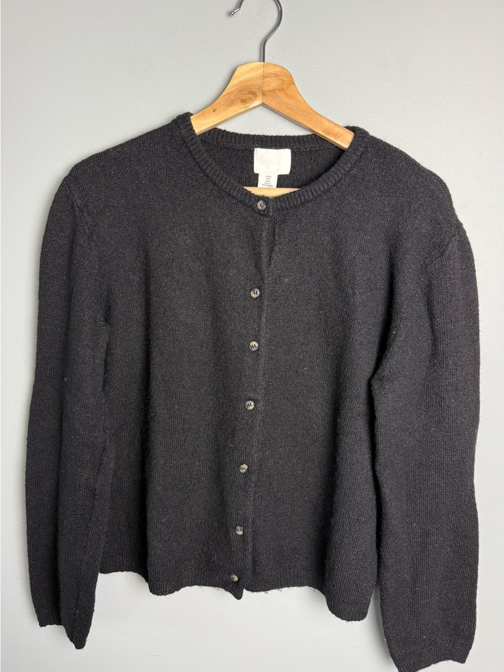 H&M Wool Blend Black Button-Front Crewneck Cardigan